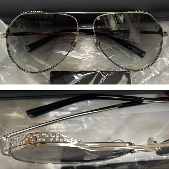 GIVENCHY SILVER  RHINESTONE PILOT AVIATOR SUNGLASSES - Picture 2 of 16